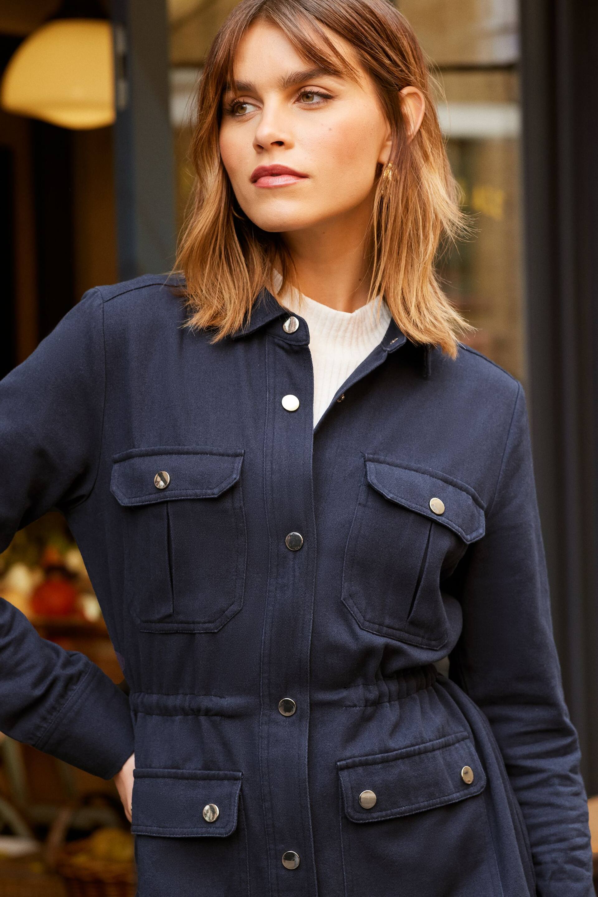 Friends Like These Navy Blue Petite Utility Pocket Button Through Jacket - Image 4 of 4