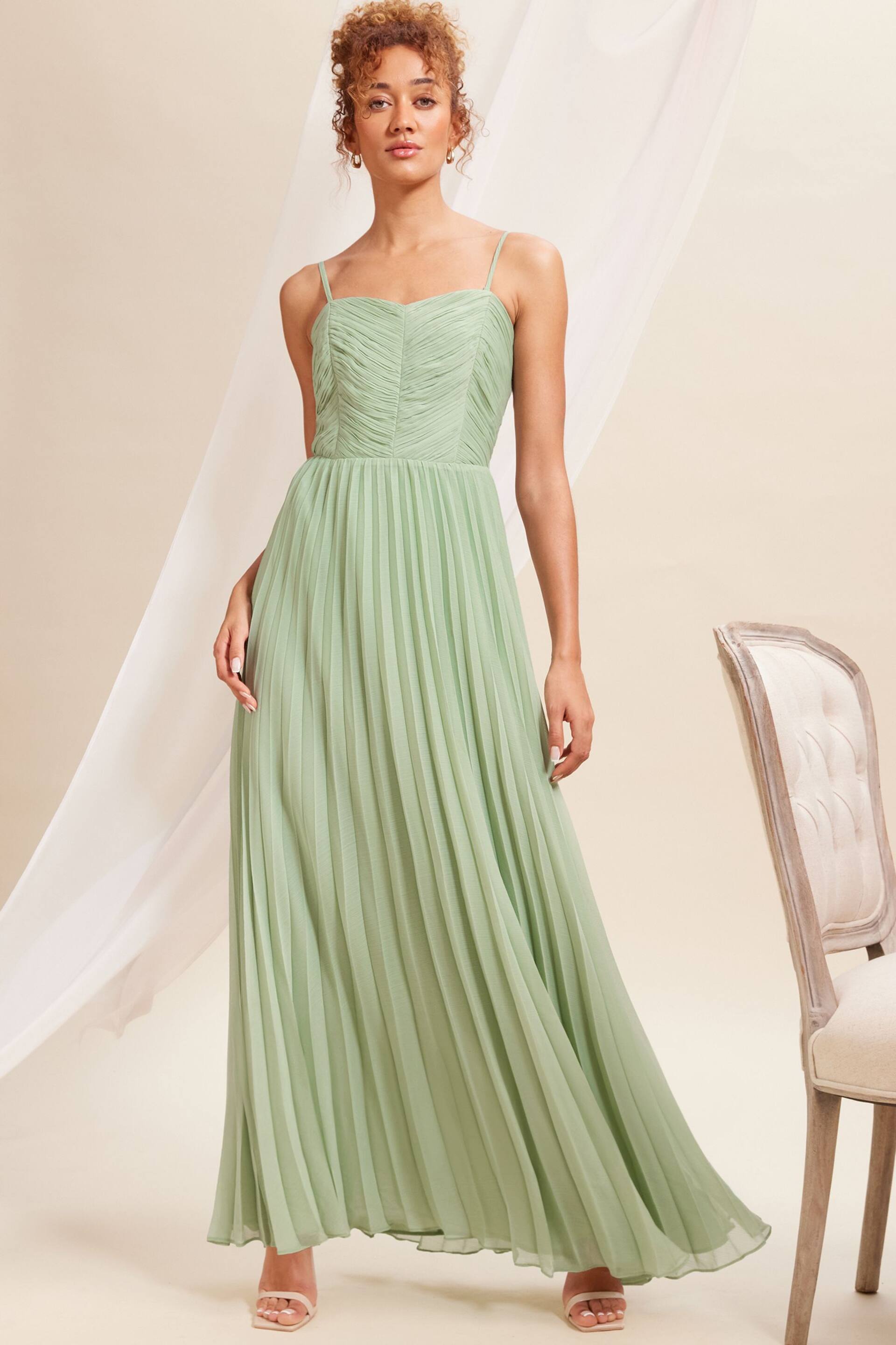Love & Roses Sage Green Pleated Bandeau Bridesmaid Maxi Dress - Image 1 of 4