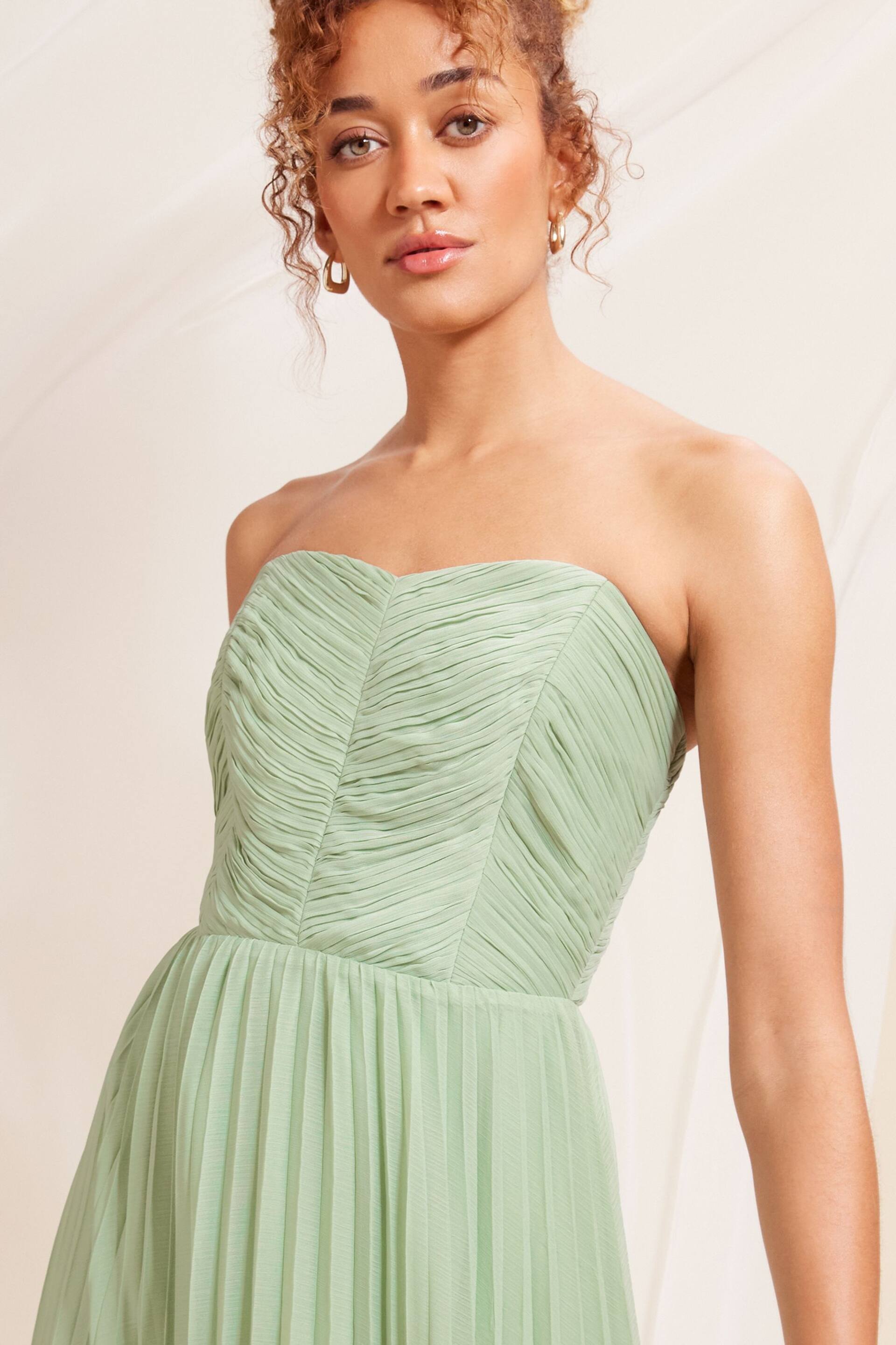 Love & Roses Sage Green Pleated Bandeau Bridesmaid Maxi Dress - Image 2 of 4