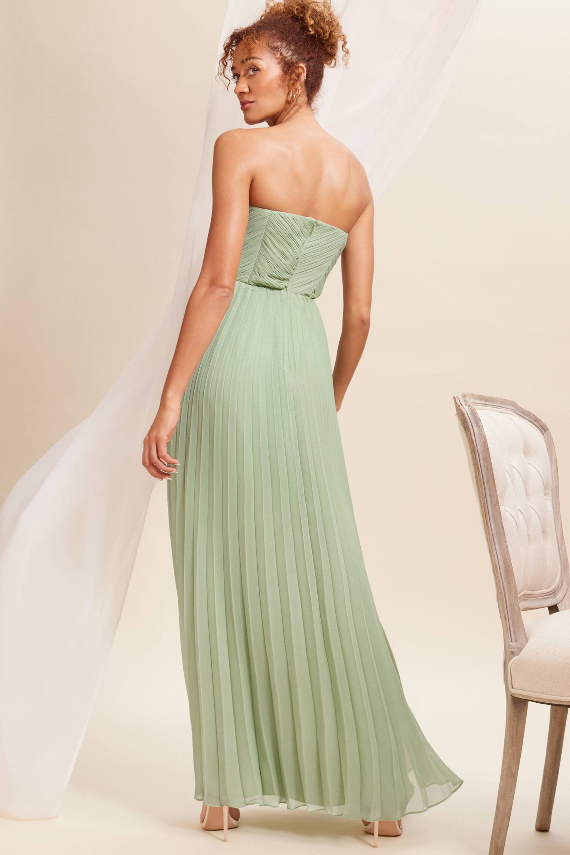 Love & Roses Sage Green Pleated Bandeau Bridesmaid Maxi Dress - Image 3 of 4