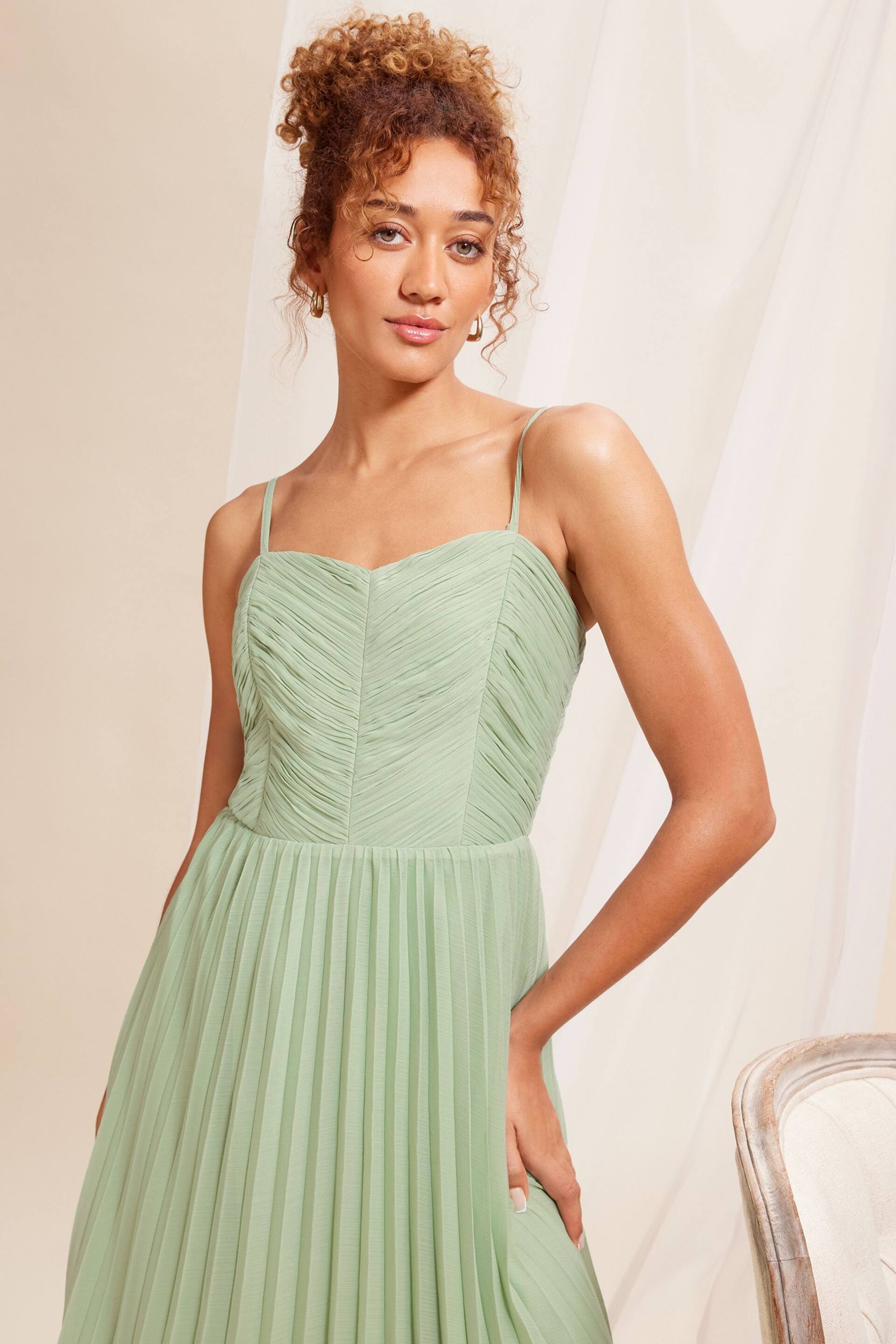 Love & Roses Sage Green Pleated Bandeau Bridesmaid Maxi Dress - Image 4 of 4
