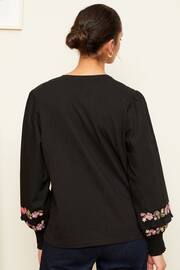 Love & Roses Black Embroidered Puff Sleeve Jersey T-Shirt - Image 3 of 4