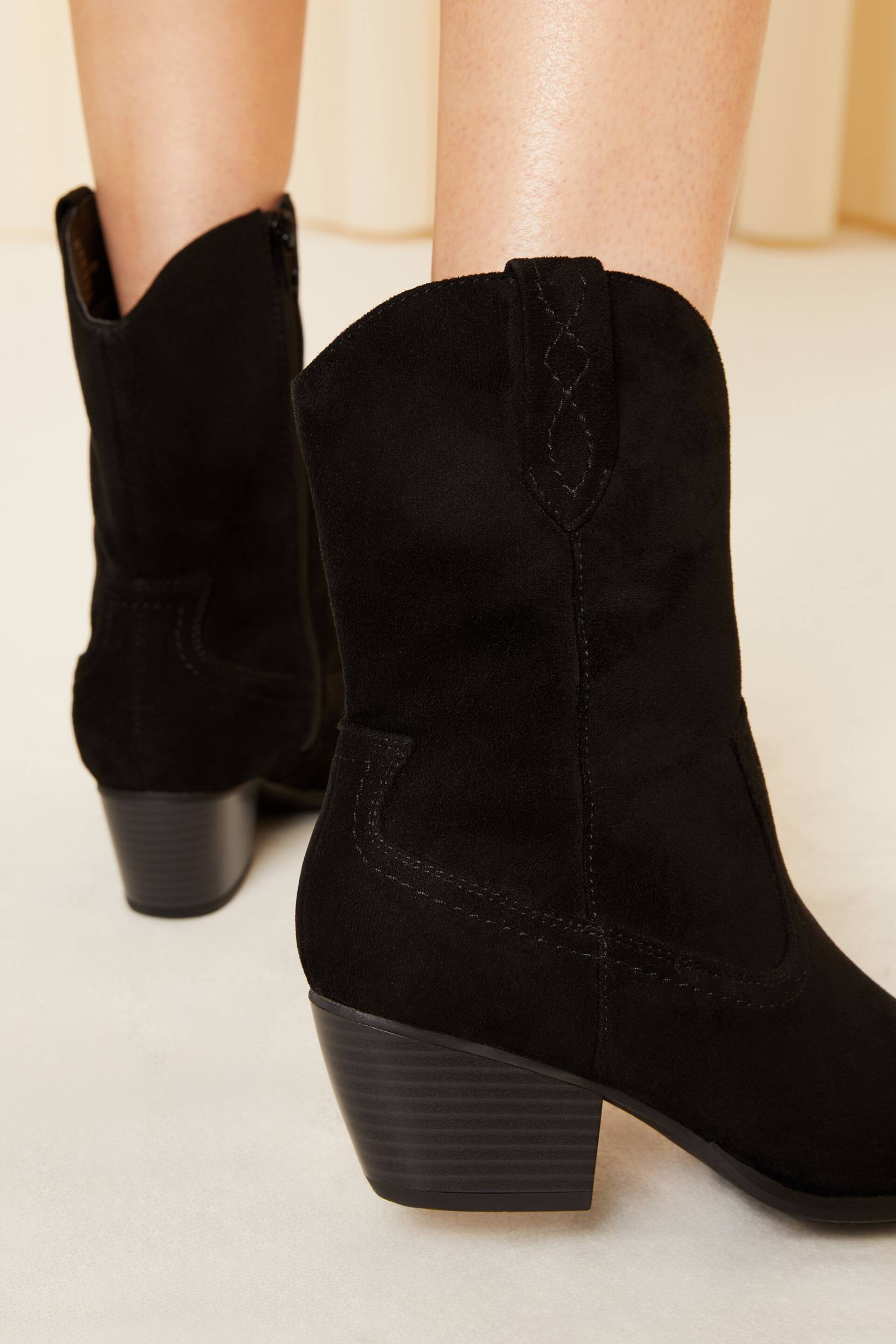 Friends Like These Black Faux Suede Mid Calf Cowboy Boot - Image 2 of 4