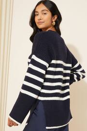 Friends Like These Navy Blue Stripe Split Hem Relaxed Jumper - Image 4 of 4