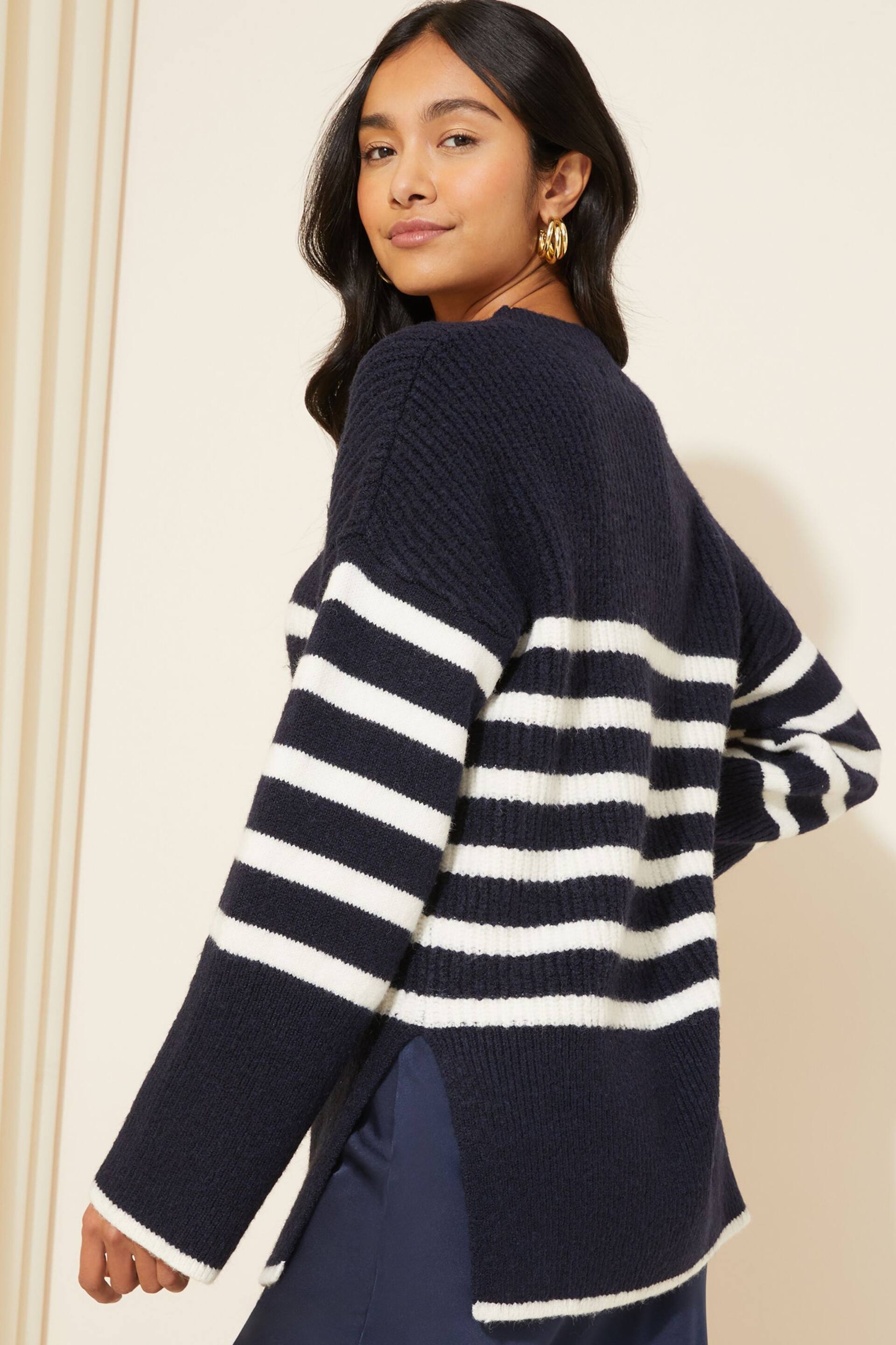 Friends Like These Navy Blue Stripe Split Hem Relaxed Jumper - Image 4 of 4