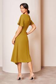 Lipsy Green Petite Ruched Asymmetrical Flutter Sleeve Midi Dress - Image 2 of 4