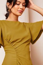 Lipsy Green Petite Ruched Asymmetrical Flutter Sleeve Midi Dress - Image 4 of 4