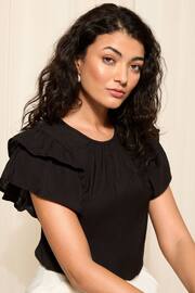 Friends Like These Black Double Ruffle Short Sleeve Top - Image 3 of 4