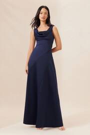 Lipsy Navy Blue Cowl Front Satin Maxi Bridesmaid Dress - Image 1 of 4