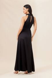 Lipsy Black Halter Neck Empire Bridesmaid Satin Maxi Dress - Image 3 of 4