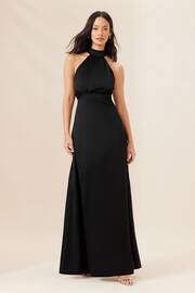 Lipsy Black Halter Neck Empire Bridesmaid Satin Maxi Dress - Image 4 of 4