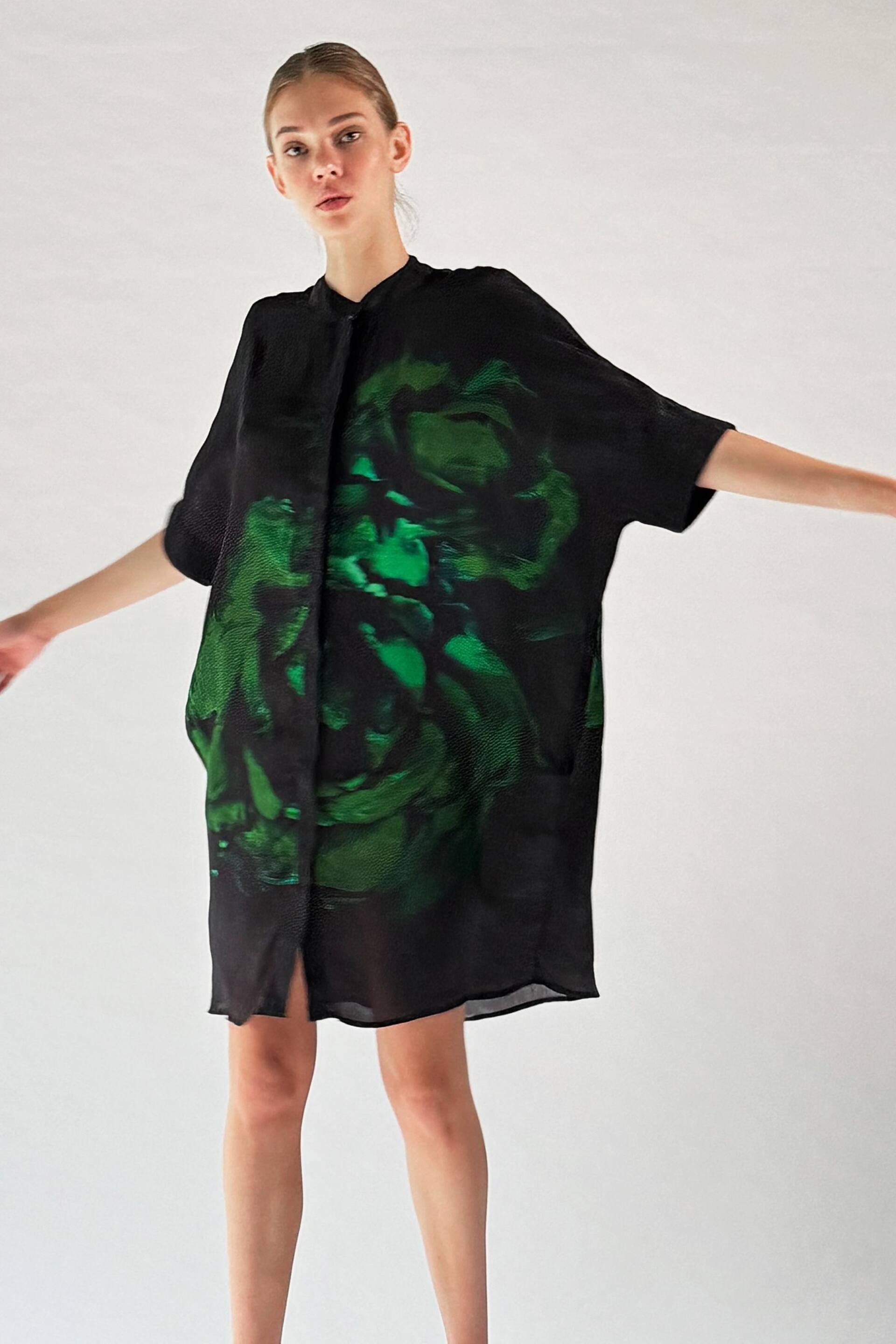 Religion Green Floral Print Strike Tunic With Large Floral Placement In Seasonal Colours - Image 2 of 6