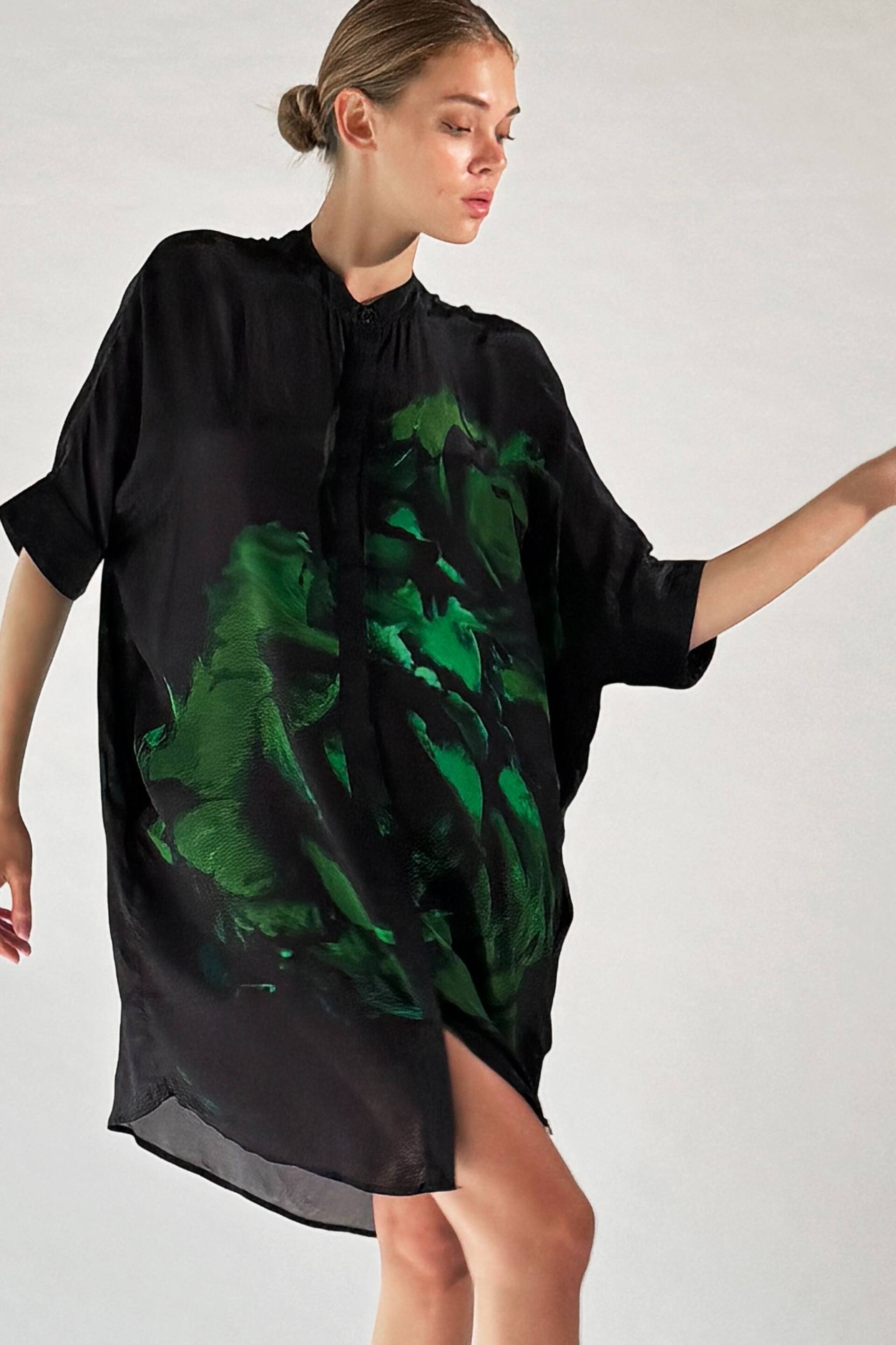 Religion Green Floral Print Strike Tunic With Large Floral Placement In Seasonal Colours - Image 3 of 6