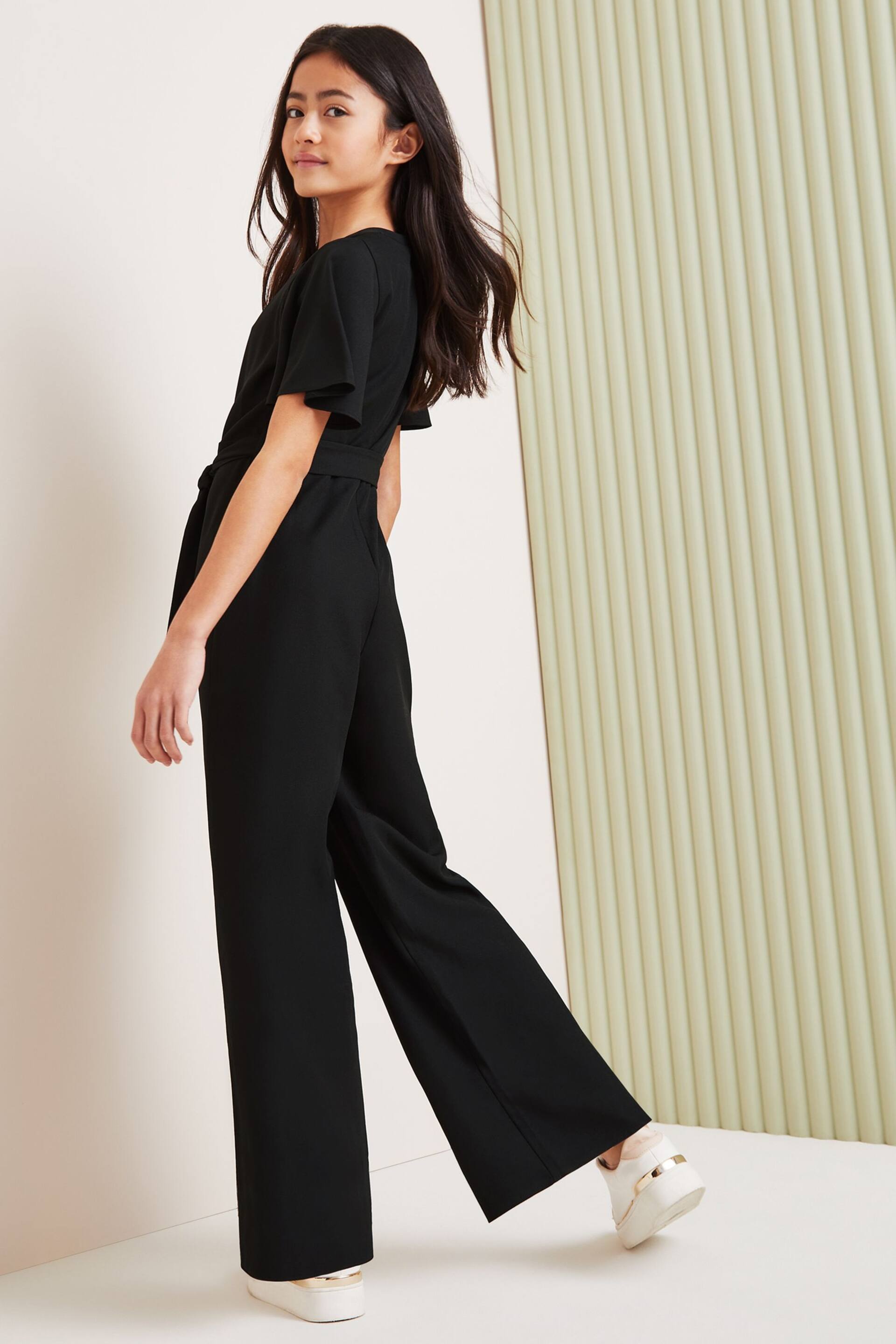 Lipsy Black Cut Out Flutter Sleeve Jumpsuit - Image 3 of 4