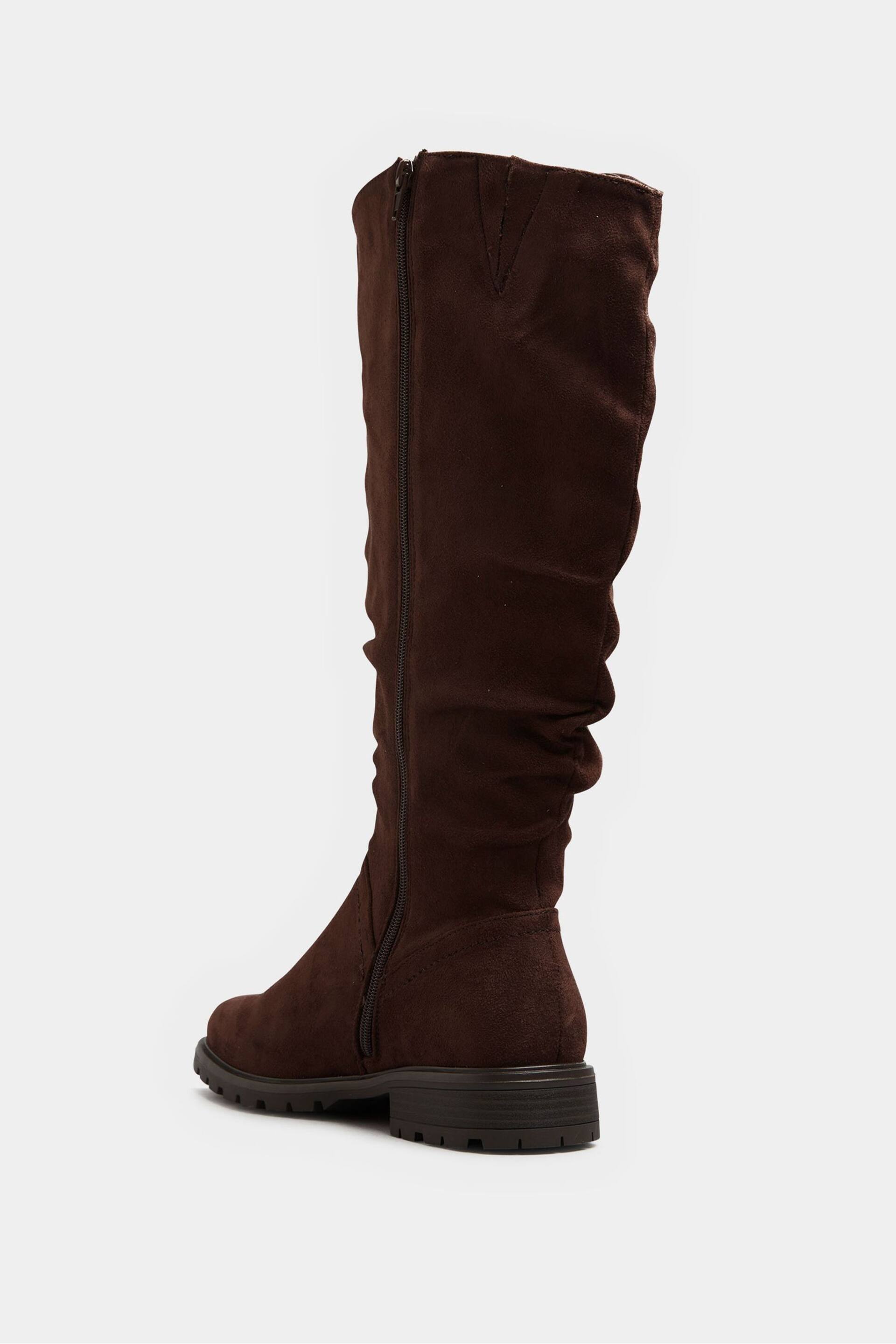 Yours Curve Brown Extra-Wide Fit Ruched Cleated Boots - Image 4 of 4