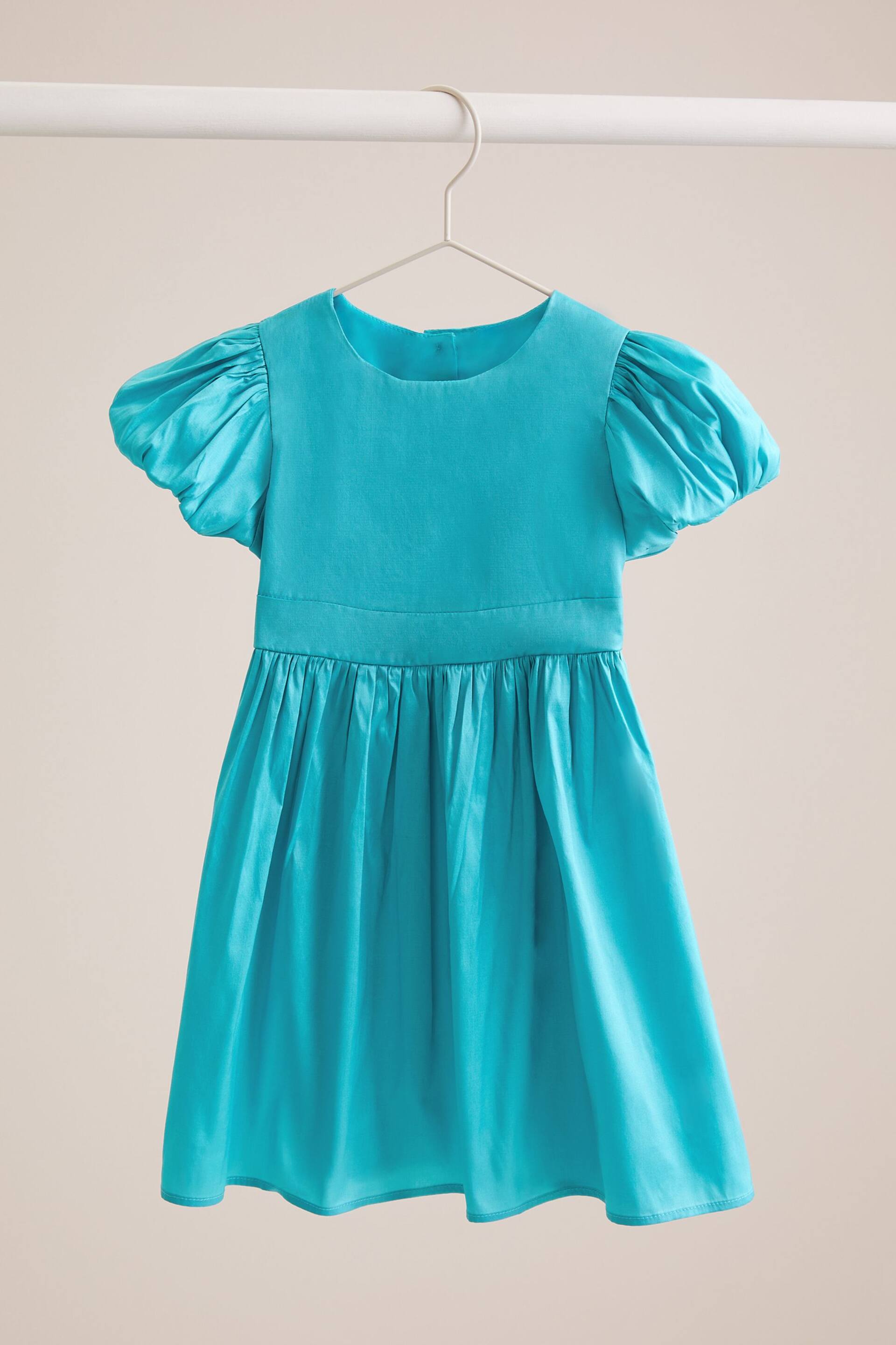 Lipsy Blue Taffeta Puff Sleeve Occasion Dress (3mths-2yrs) - Image 1 of 3