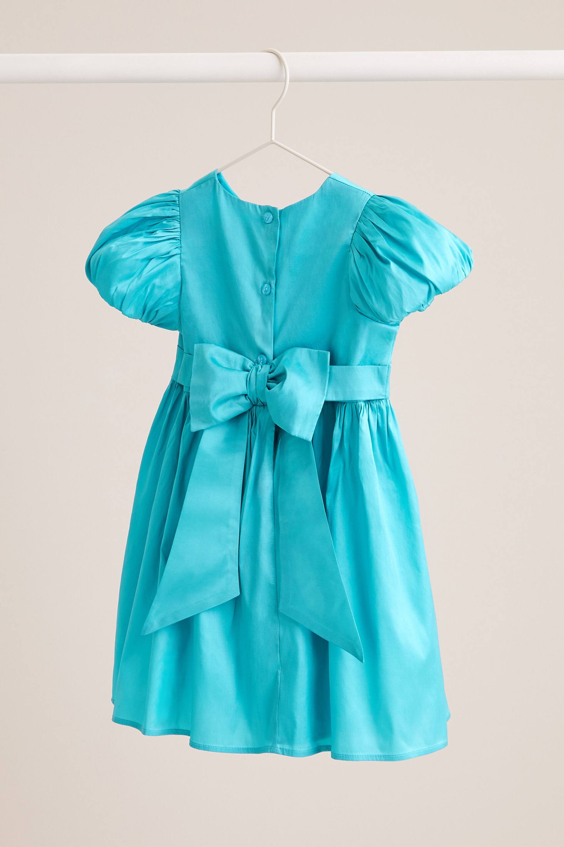 Lipsy Blue Taffeta Puff Sleeve Occasion Dress (3mths-2yrs) - Image 3 of 3