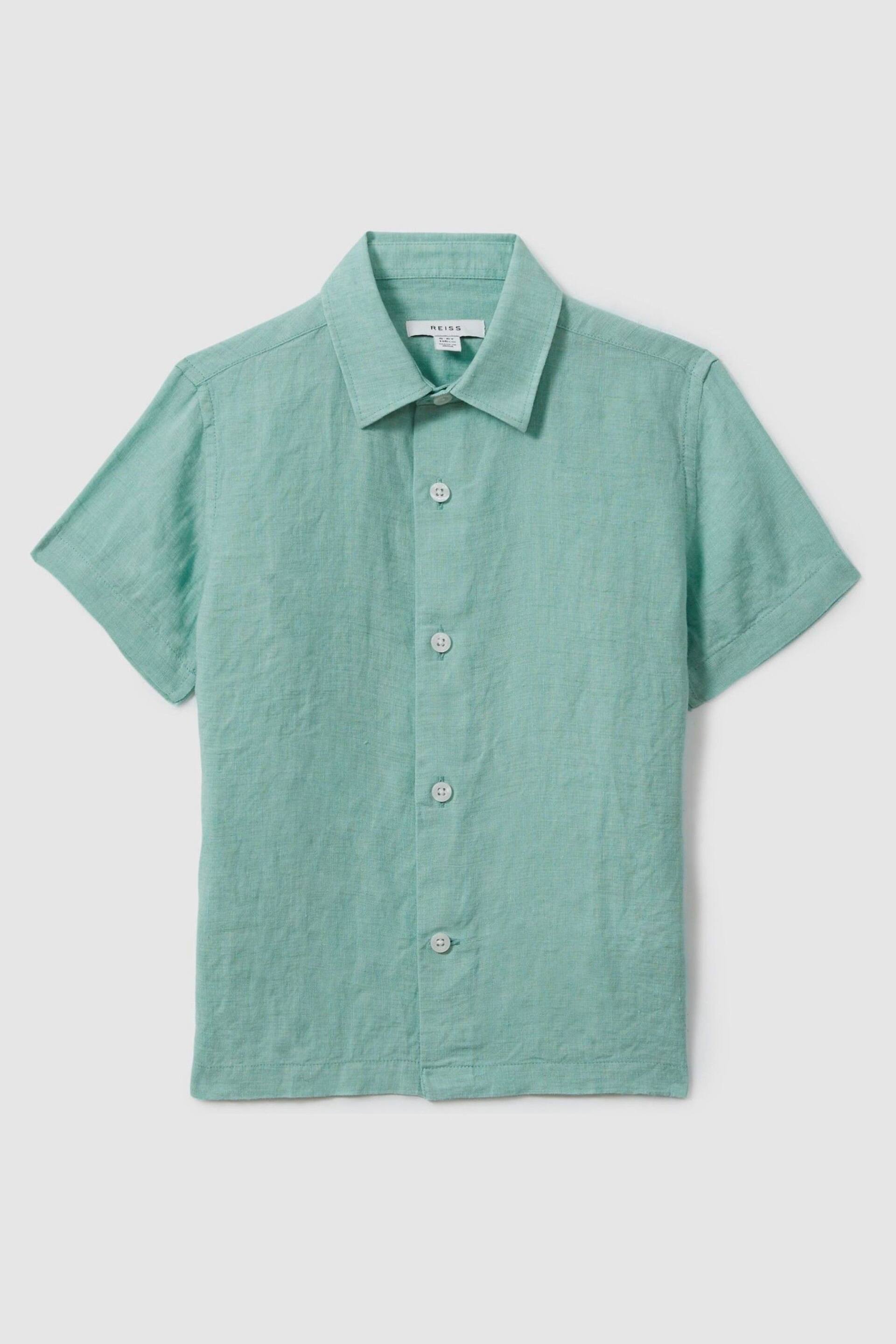 Reiss Bermuda Green Holiday Junior Short Sleeve Linen Shirt - Image 1 of 3
