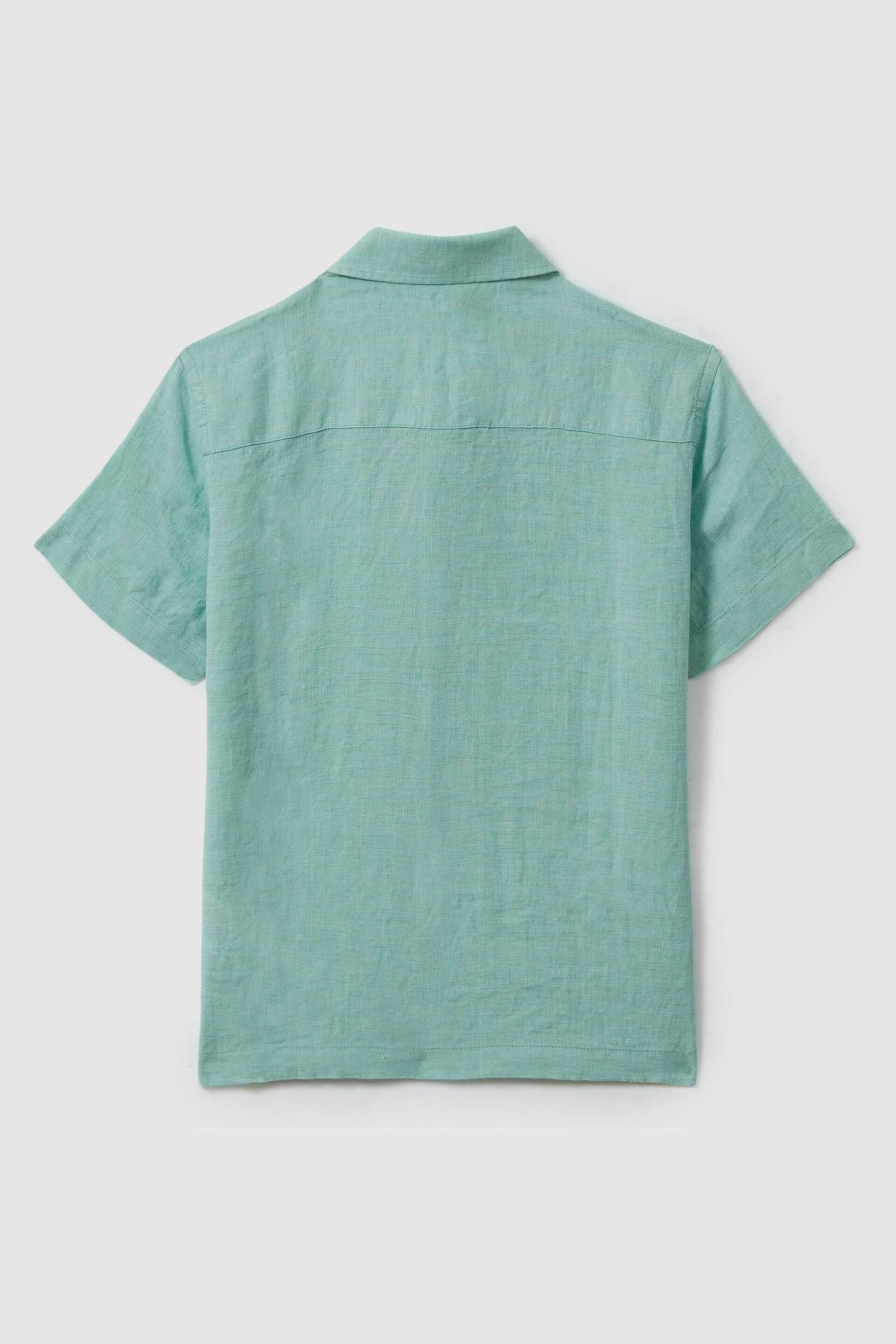 Reiss Bermuda Green Holiday Junior Short Sleeve Linen Shirt - Image 2 of 3