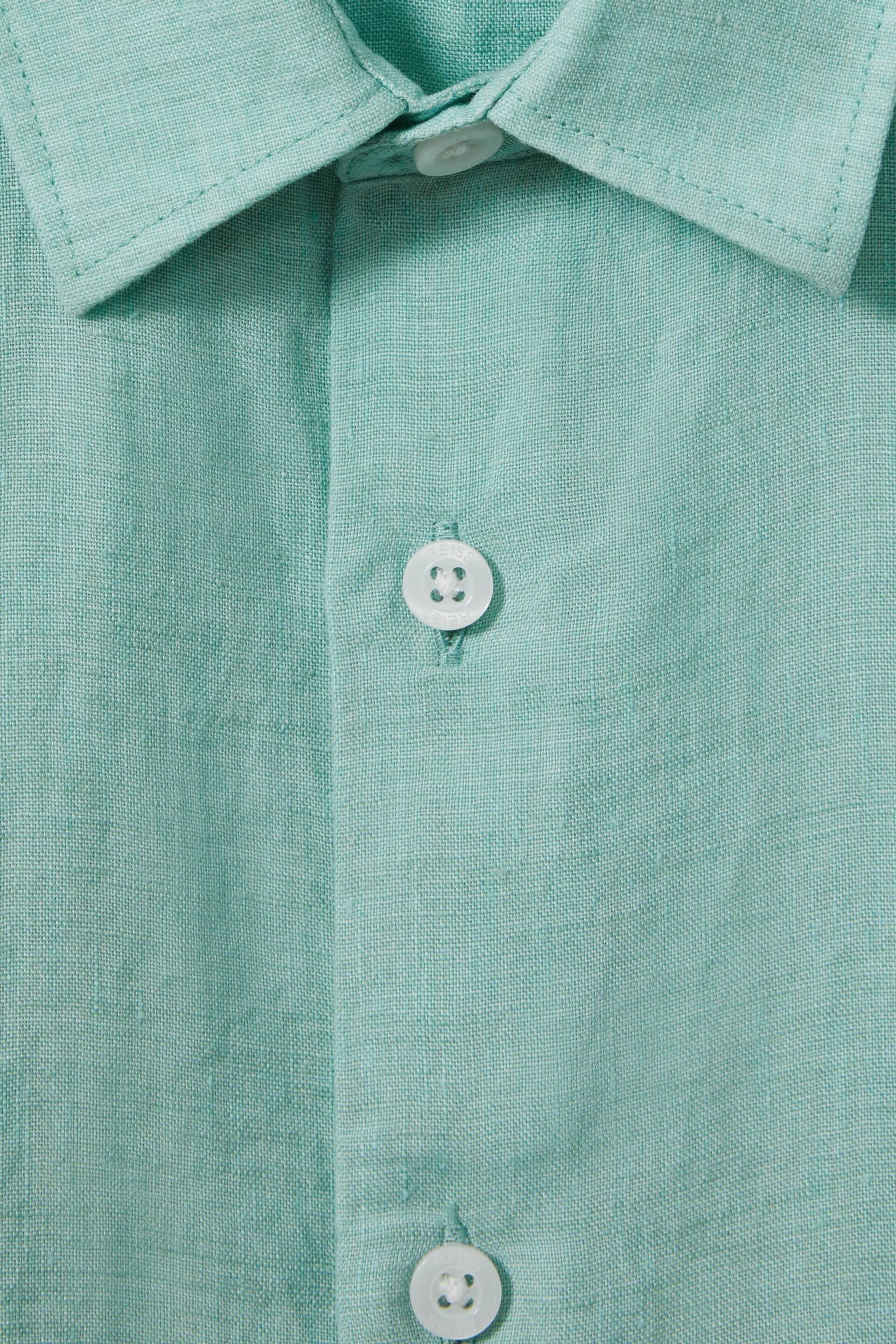 Reiss Bermuda Green Holiday Junior Short Sleeve Linen Shirt - Image 3 of 3