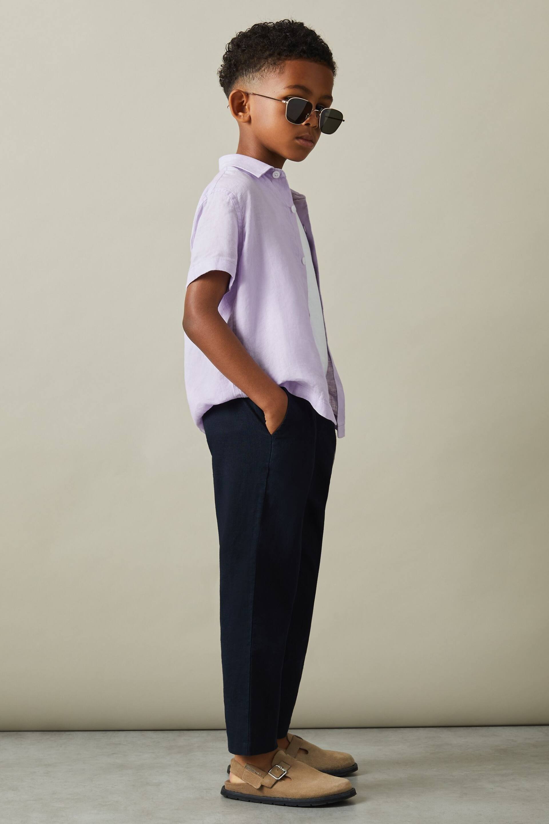 Reiss Orchid Holiday Junior Short Sleeve Linen Shirt - Image 1 of 4