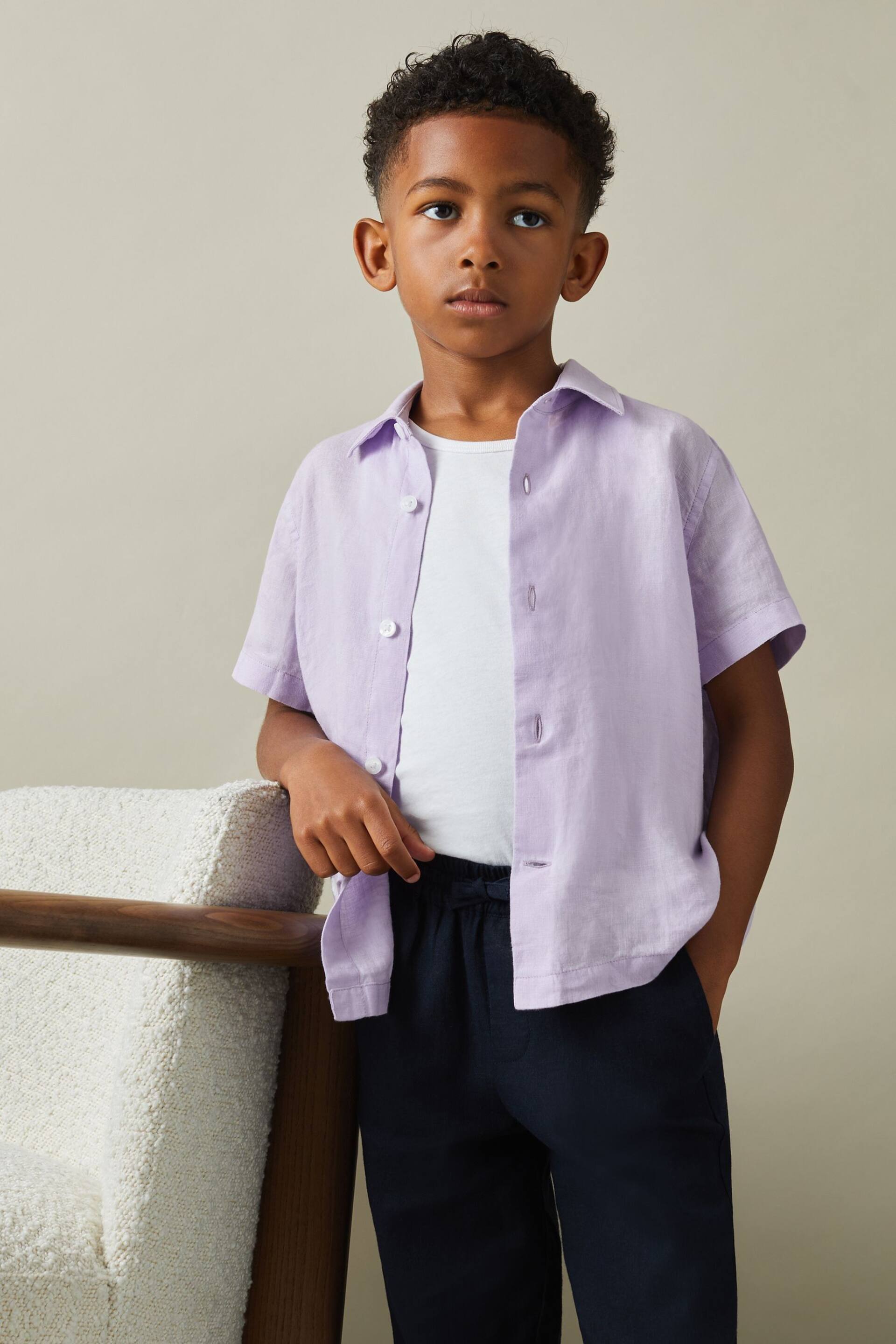 Reiss Orchid Holiday Junior Short Sleeve Linen Shirt - Image 3 of 4
