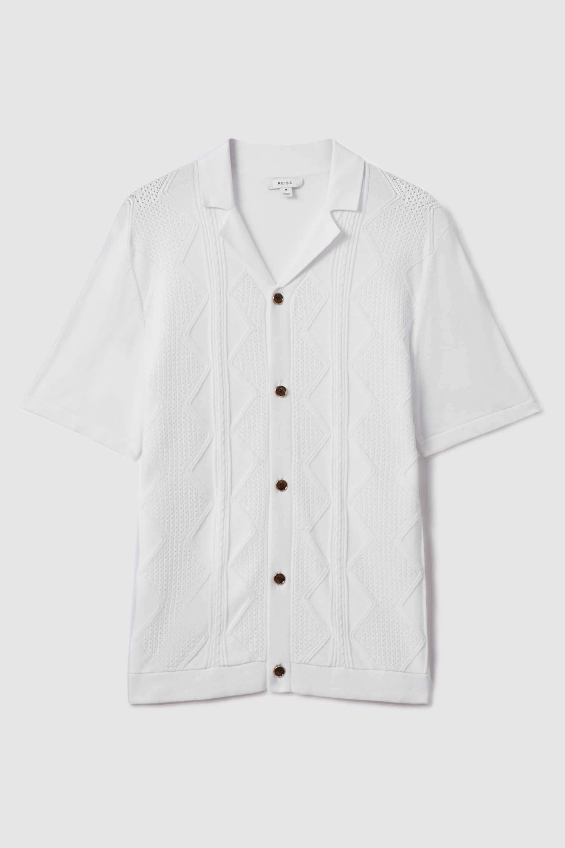 Reiss White Fortune Cable Knit Cuban Collar Shirt - Image 2 of 6