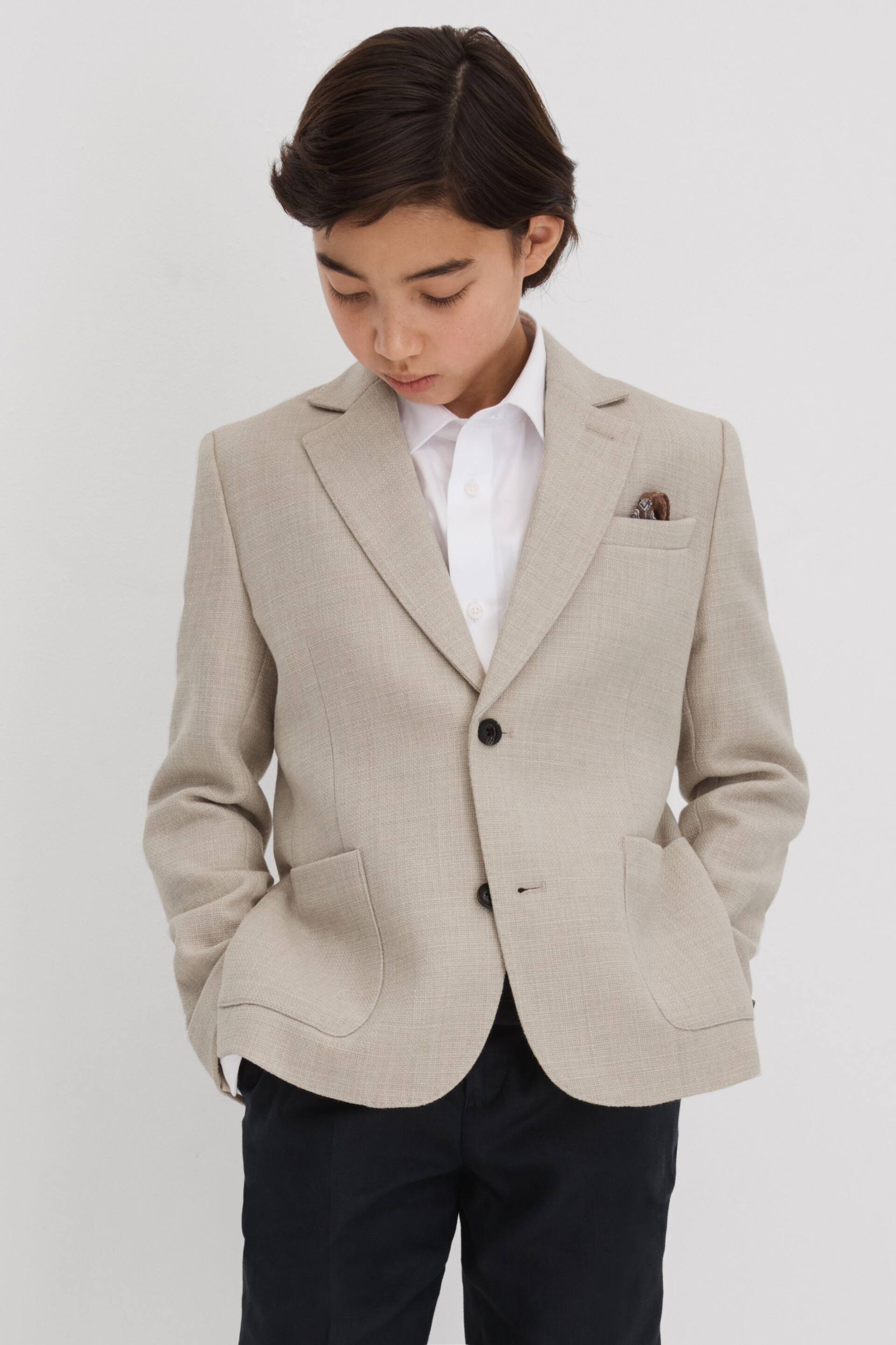 Reiss Stone Attire Junior Textured Wool Blend Single Breasted Blazer - Image 1 of 4