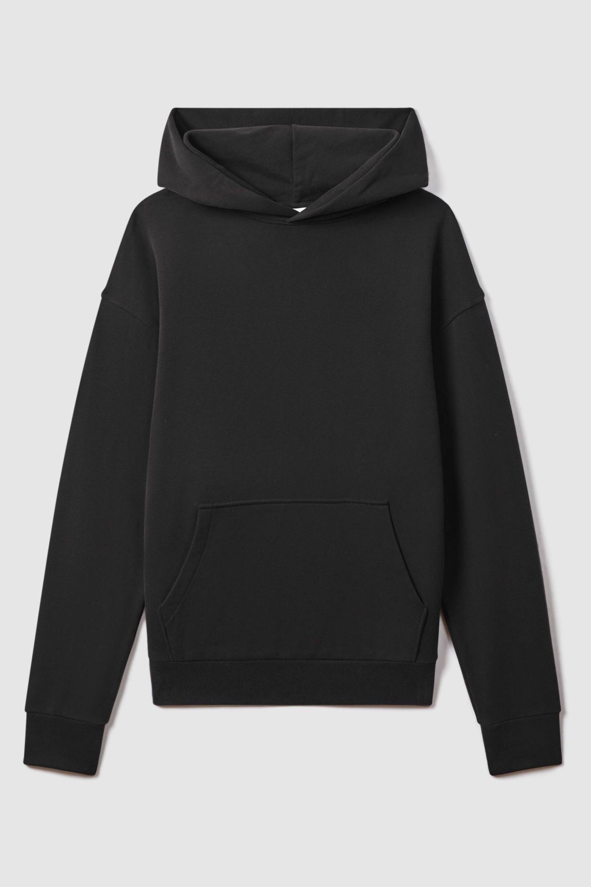 Reiss Washed Black Alexander Casual Fit Cotton Hoodie - Image 2 of 5