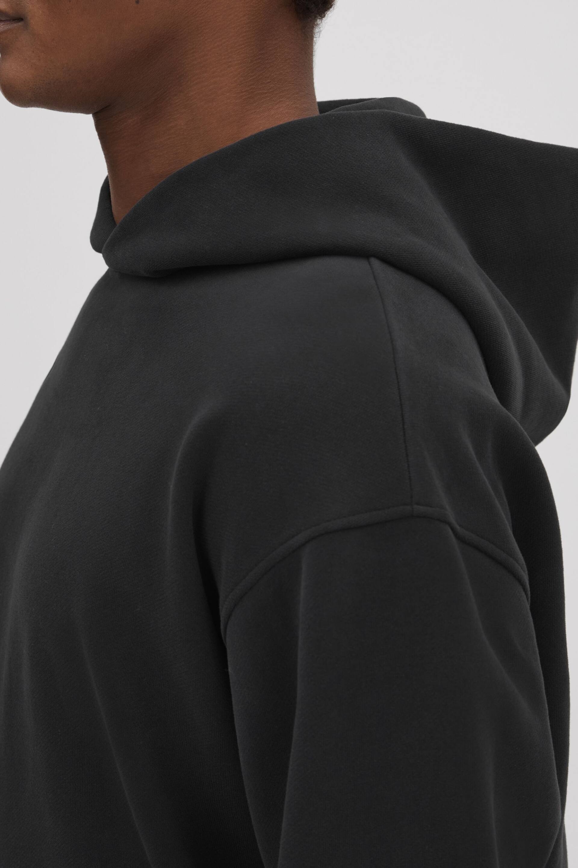 Reiss Washed Black Alexander Casual Fit Cotton Hoodie - Image 4 of 5