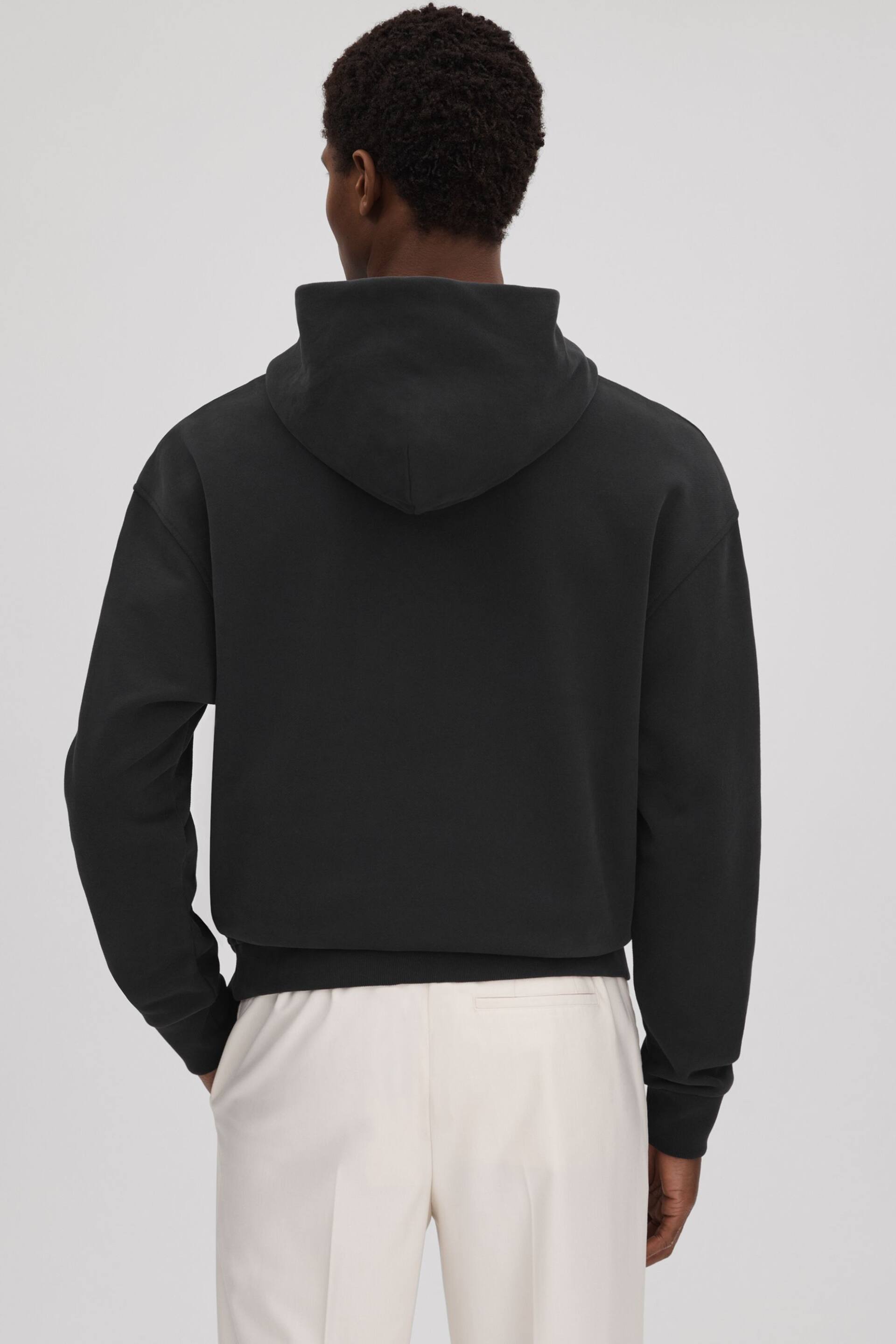 Reiss Washed Black Alexander Casual Fit Cotton Hoodie - Image 5 of 5