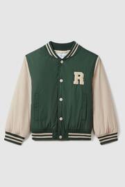 Reiss Green/Stone Arkan Junior Colourblock Varsity Bomber Jacket - Image 2 of 4