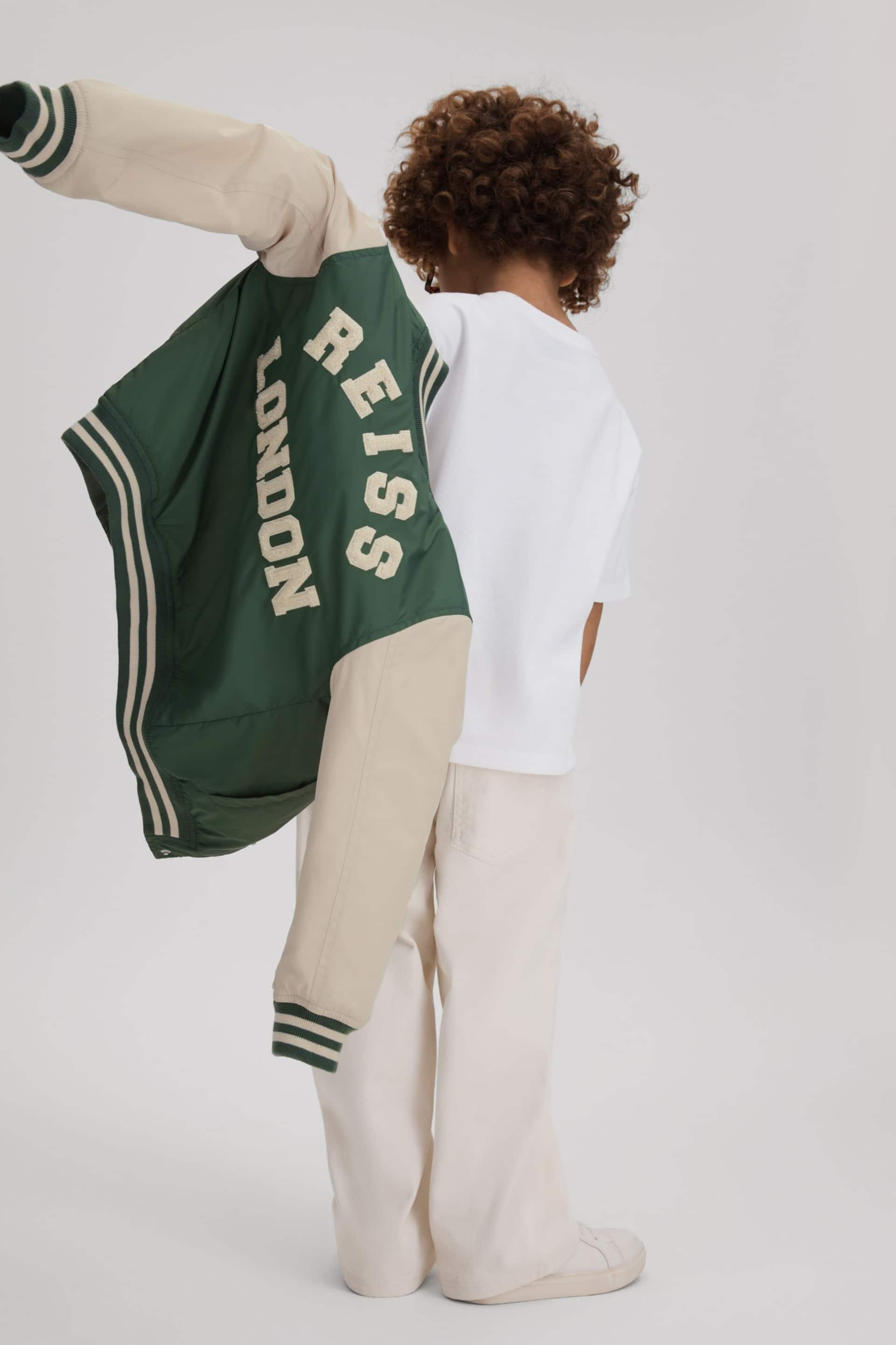 Reiss Green/Stone Arkan Junior Colourblock Varsity Bomber Jacket - Image 3 of 4