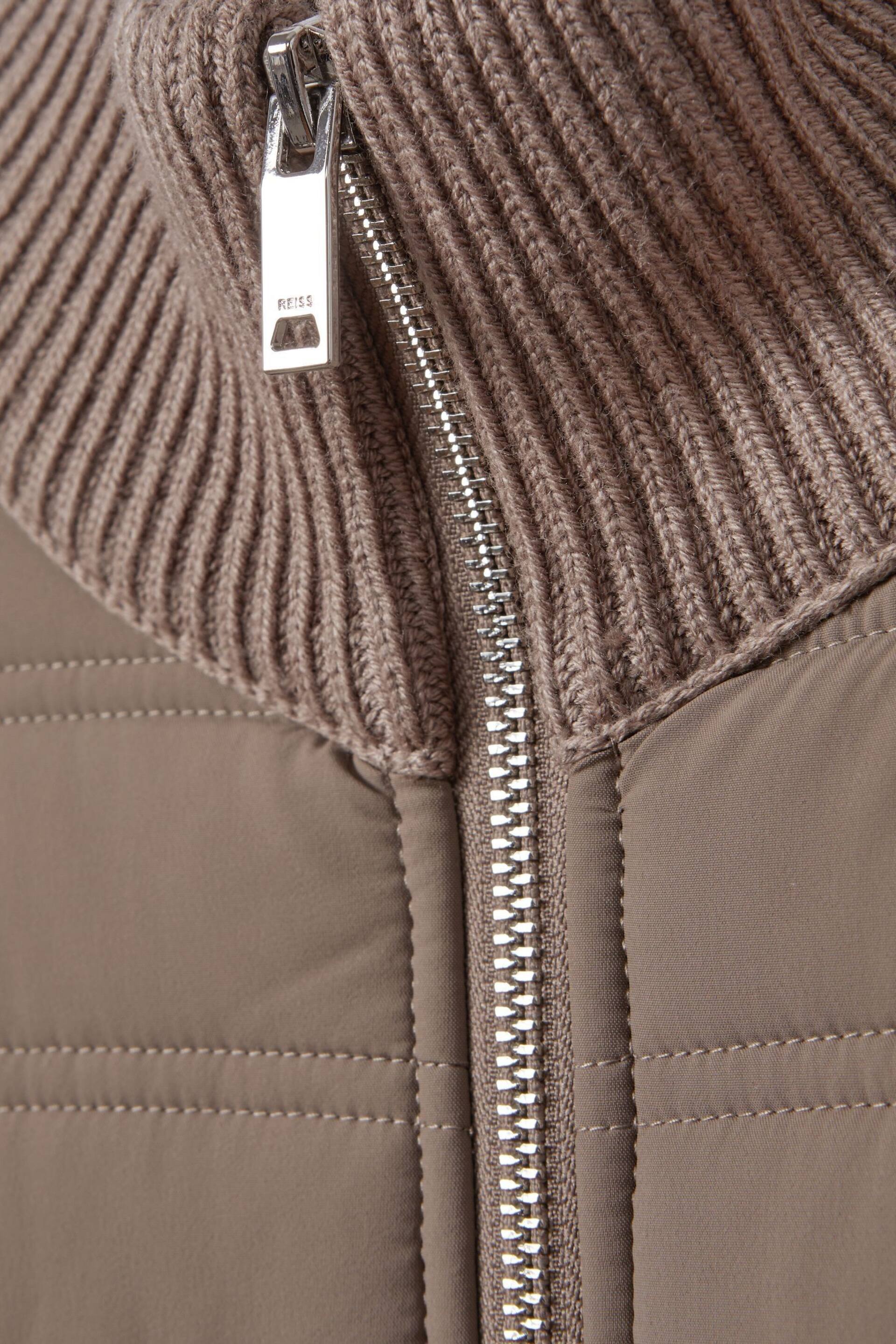 Reiss Mink Southend Hybrid Quilt and Knit Zip-Through Jacket - Image 6 of 6