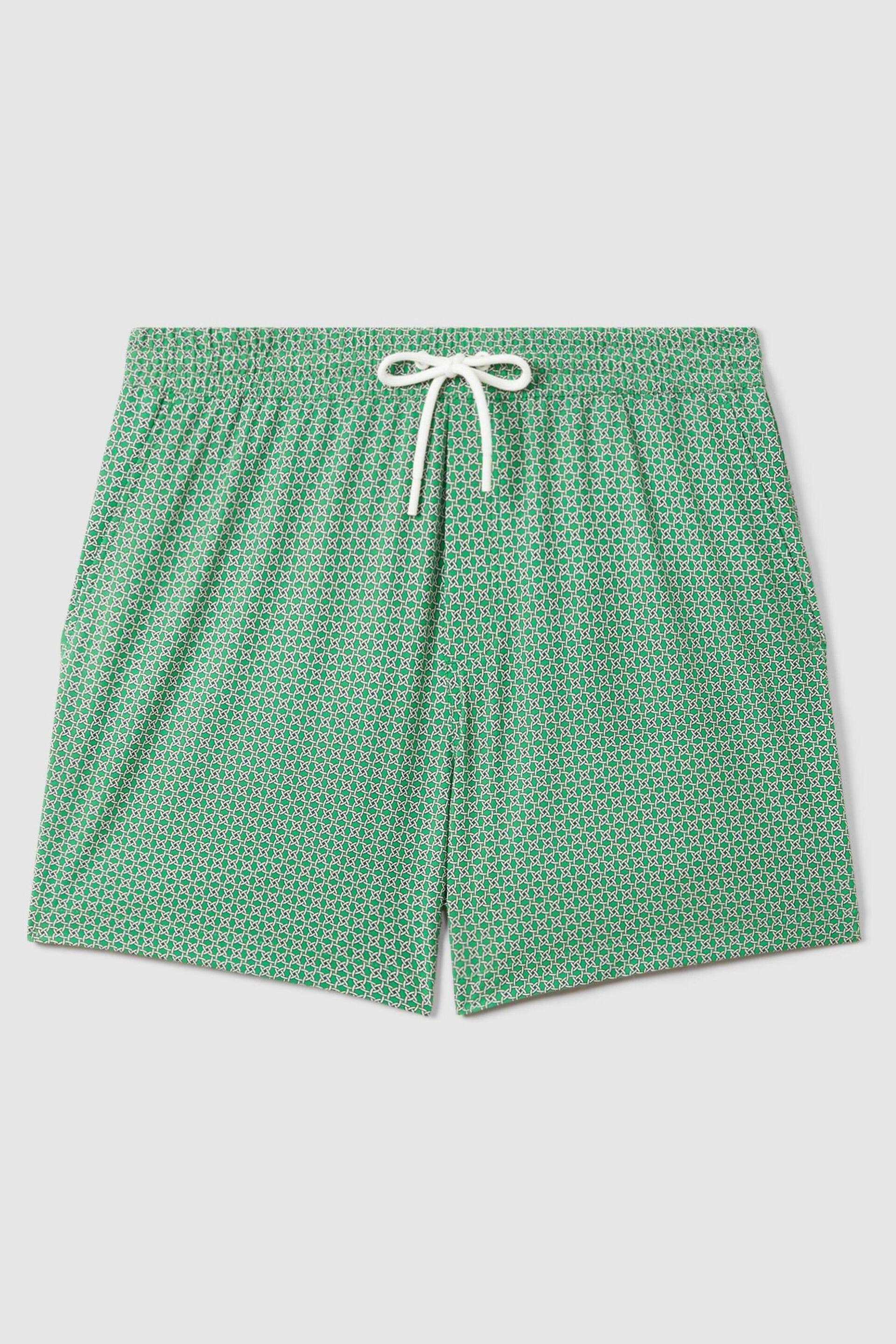 Reiss Bright Green/White Shape Printed Drawstring Swim Shorts - Image 2 of 6