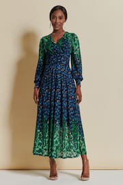 Jolie Moi Blue Quiyn Symmetrical Print Lace Maxi Dress - Image 1 of 6
