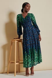 Jolie Moi Blue Quiyn Symmetrical Print Lace Maxi Dress - Image 4 of 6