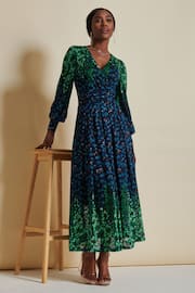 Jolie Moi Blue Quiyn Symmetrical Print Lace Maxi Dress - Image 5 of 6