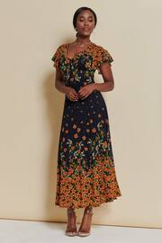 Jolie Moi Orange Lace Floral Print Fit & Flare Maxi Dress - Image 1 of 7
