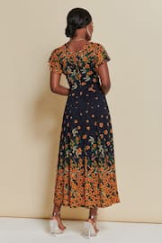 Jolie Moi Orange Lace Floral Print Fit & Flare Maxi Dress - Image 2 of 7