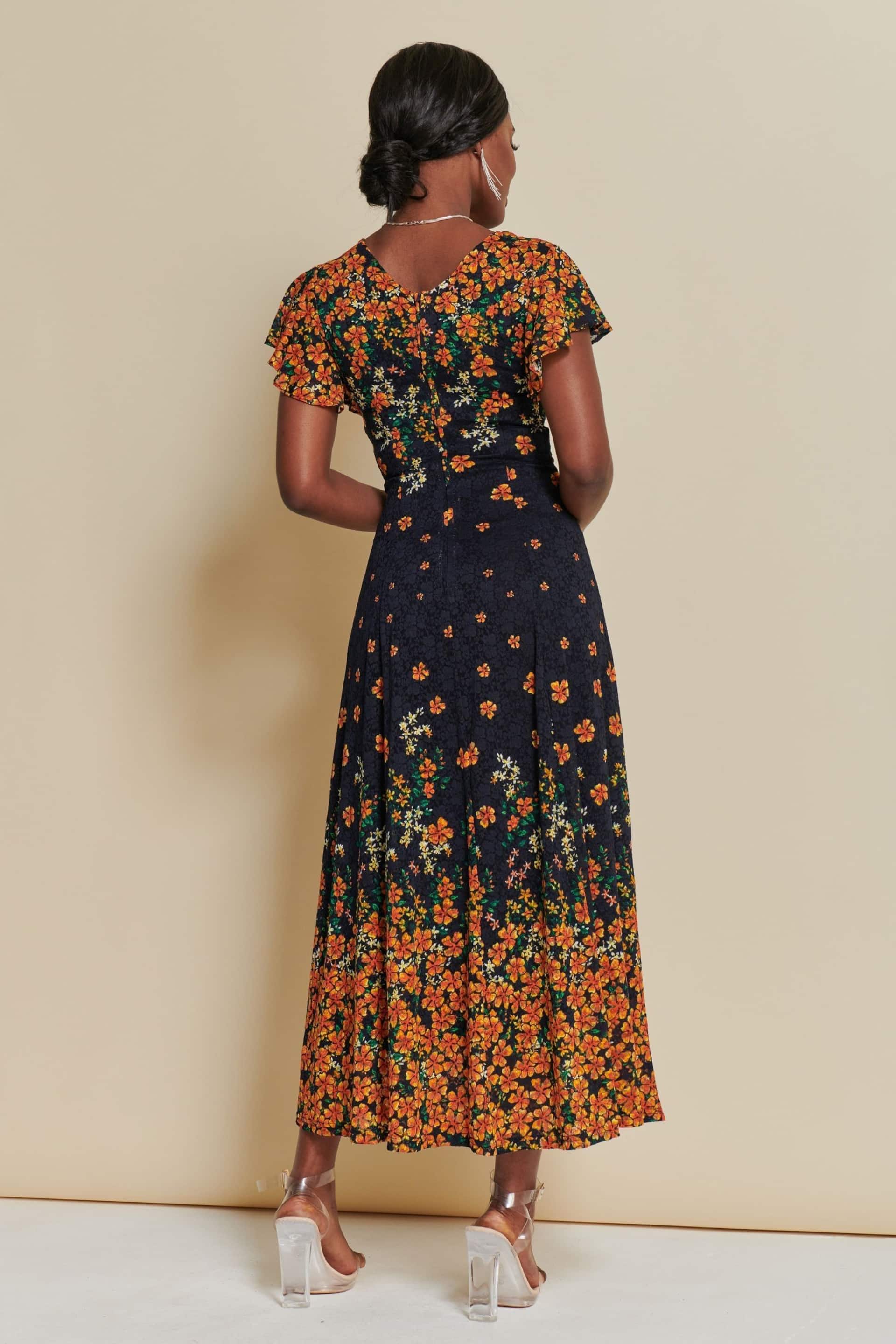Jolie Moi Orange Lace Floral Print Fit & Flare Maxi Dress - Image 2 of 7