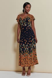 Jolie Moi Orange Lace Floral Print Fit & Flare Maxi Dress - Image 4 of 7