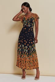Jolie Moi Orange Lace Floral Print Fit & Flare Maxi Dress - Image 5 of 7
