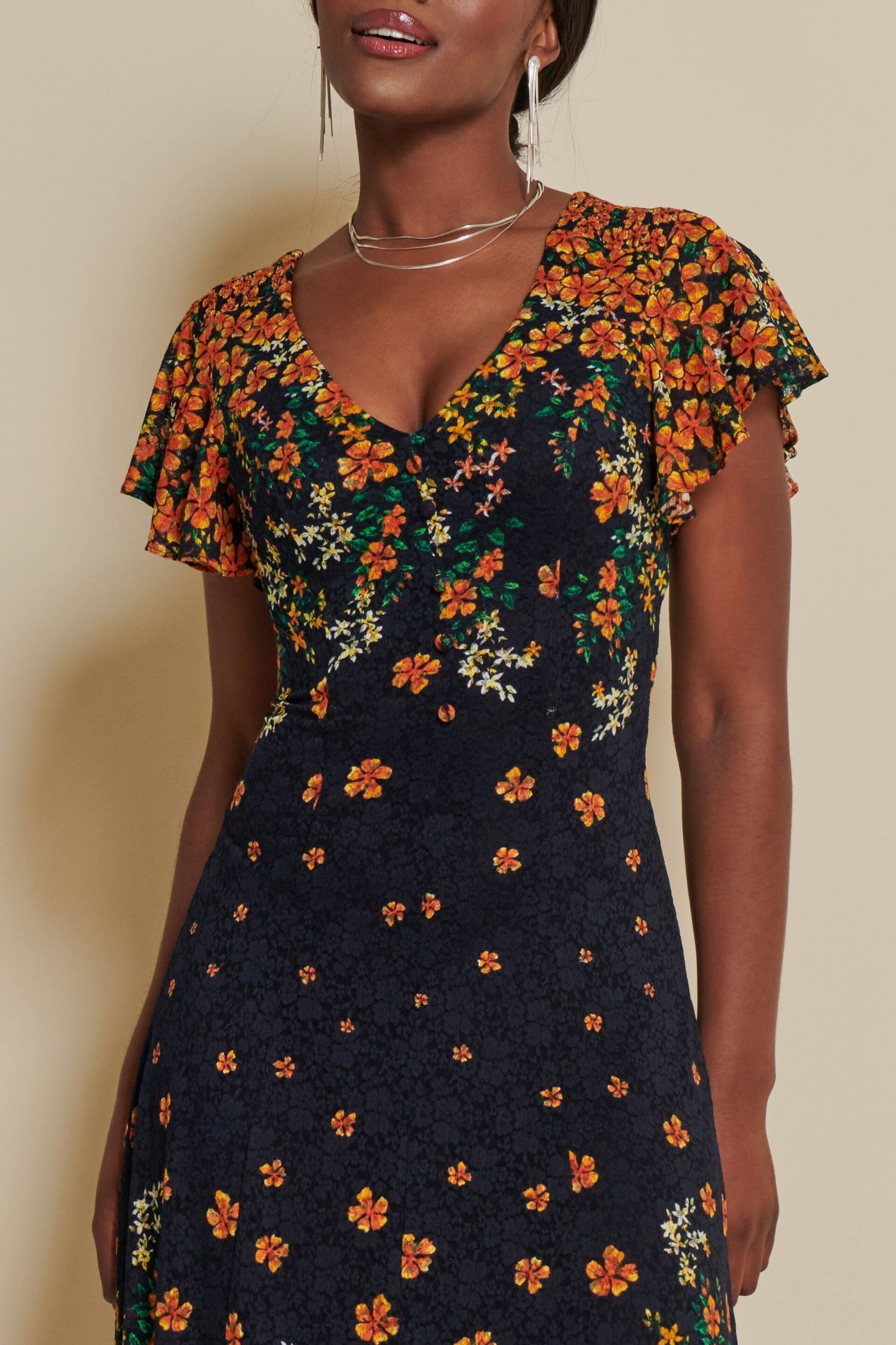 Jolie Moi Orange Lace Floral Print Fit & Flare Maxi Dress - Image 6 of 7