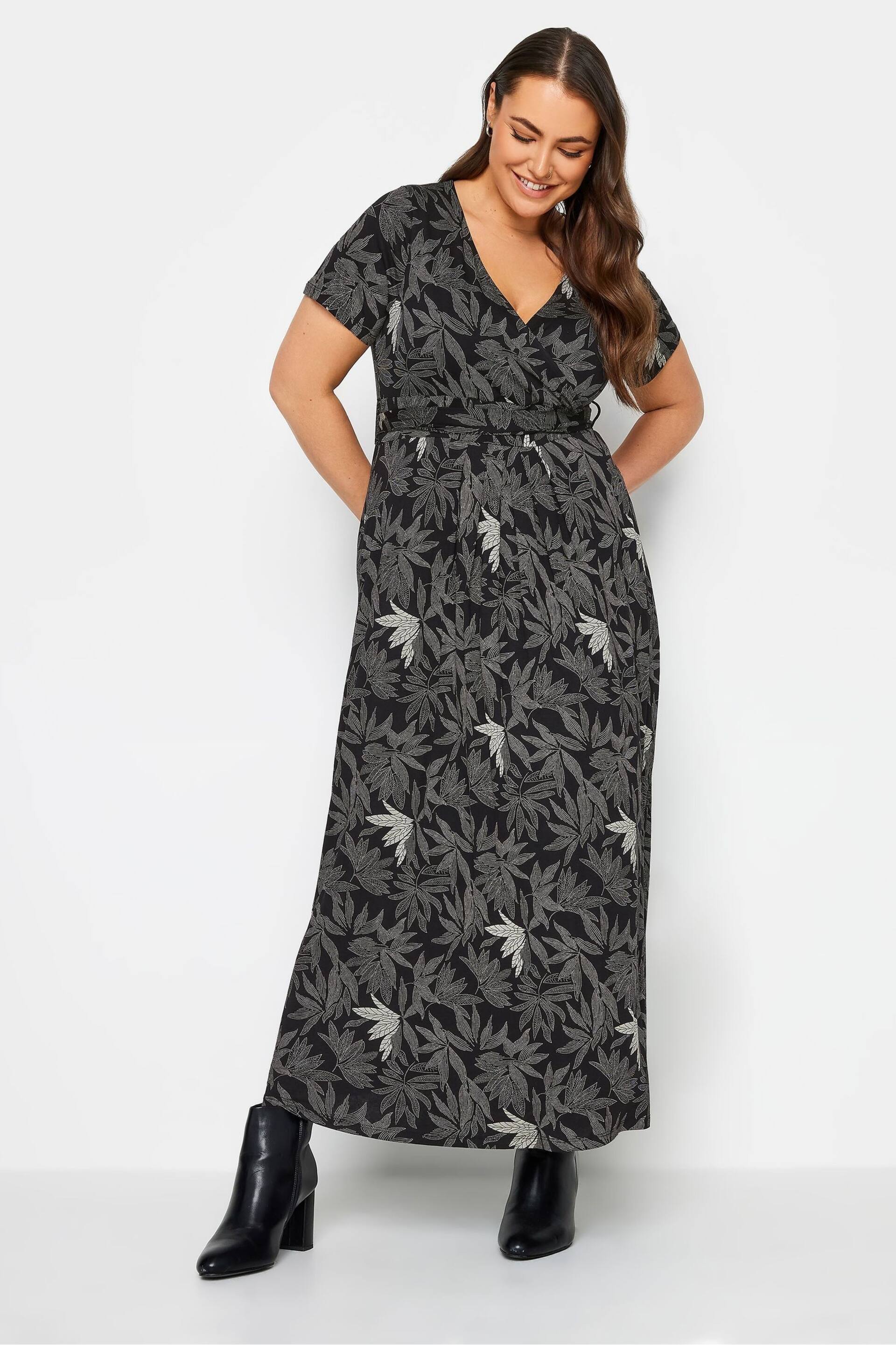 Yours Curve Black Grey Maxi Wrap Dress - Image 1 of 4