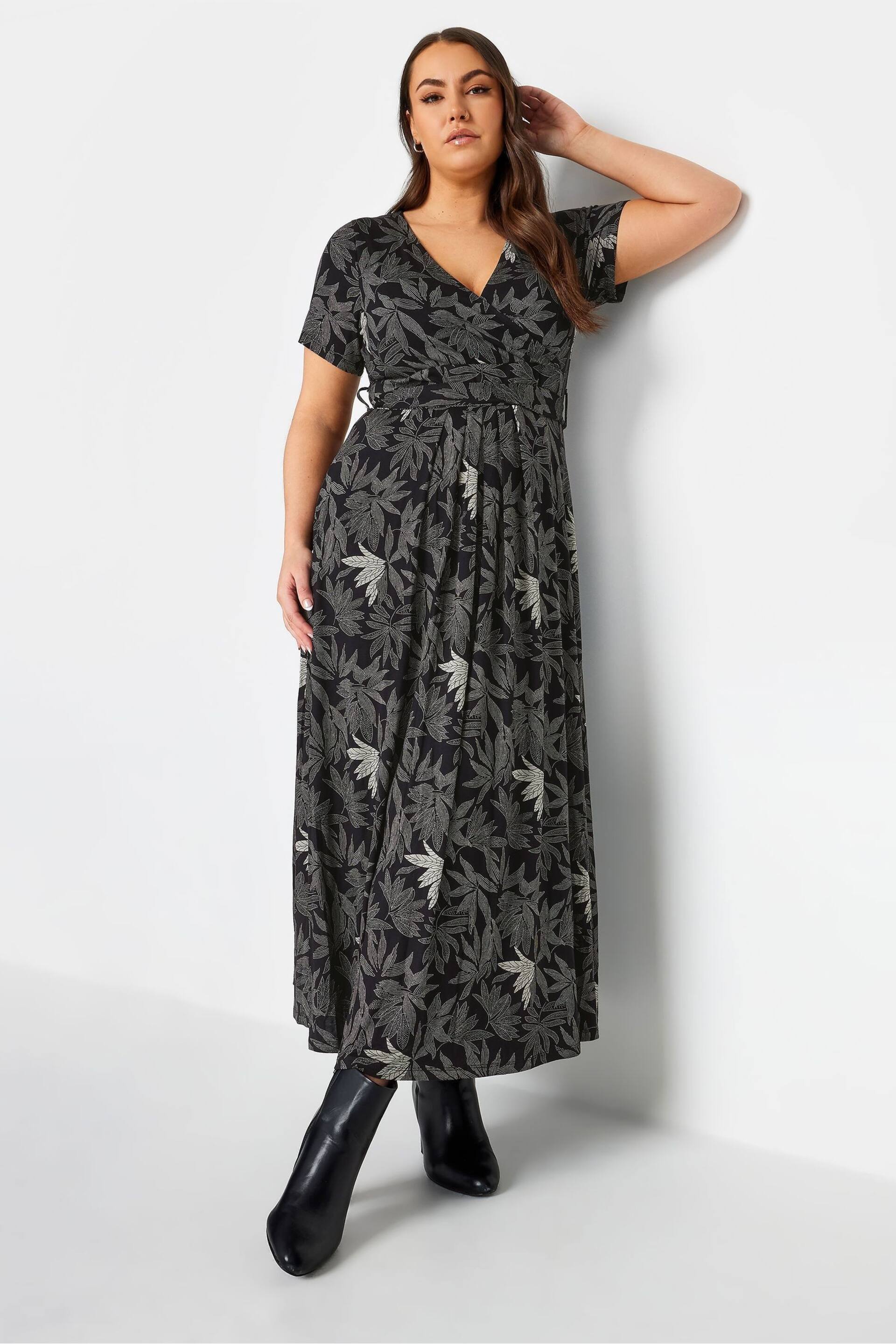 Yours Curve Black Grey Maxi Wrap Dress - Image 2 of 4