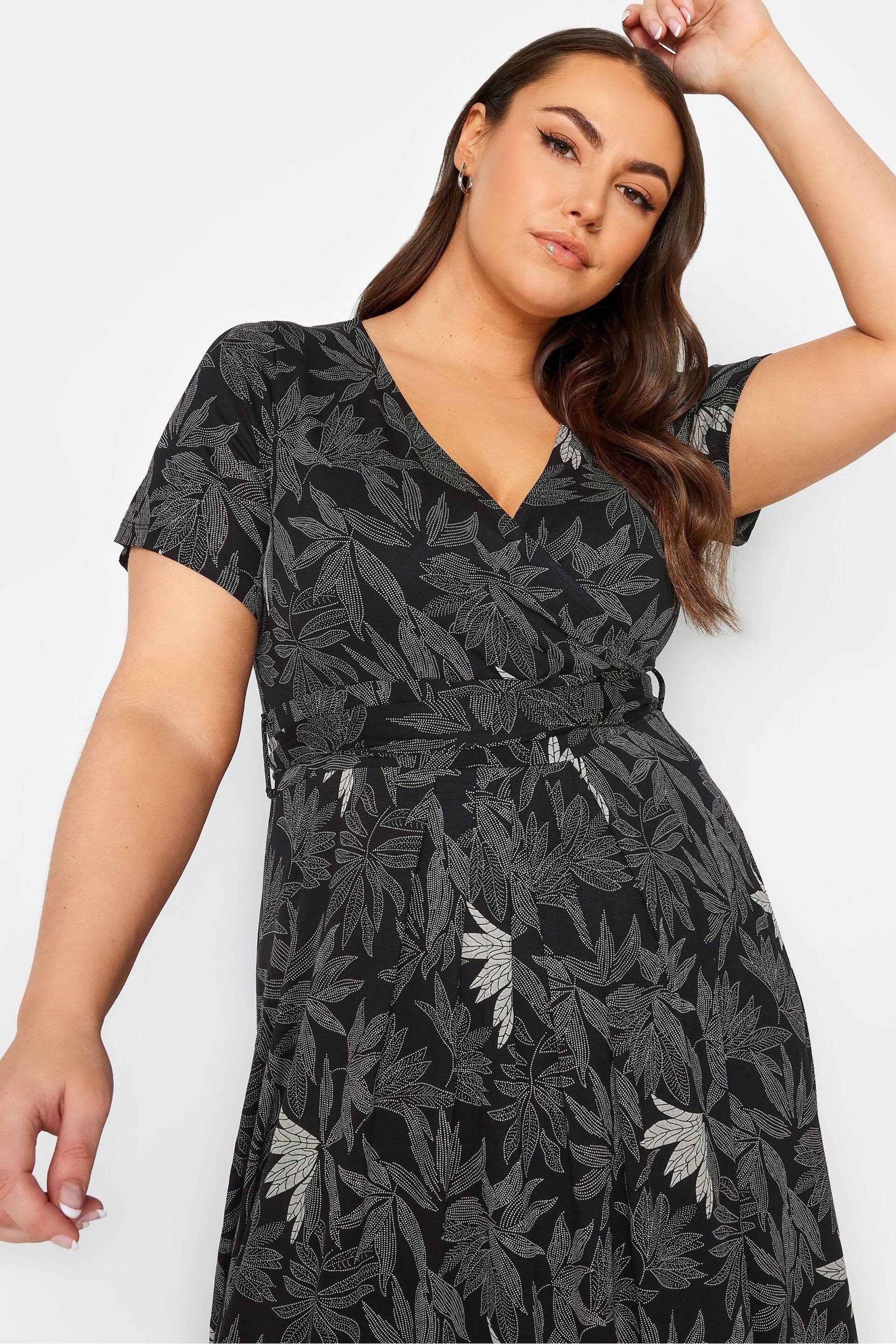 Yours Curve Black Grey Maxi Wrap Dress - Image 4 of 4
