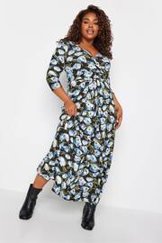 Yours Curve Black/Blue Maxi Wrap Dress - Image 1 of 4