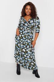 Yours Curve Black/Blue Maxi Wrap Dress - Image 2 of 4