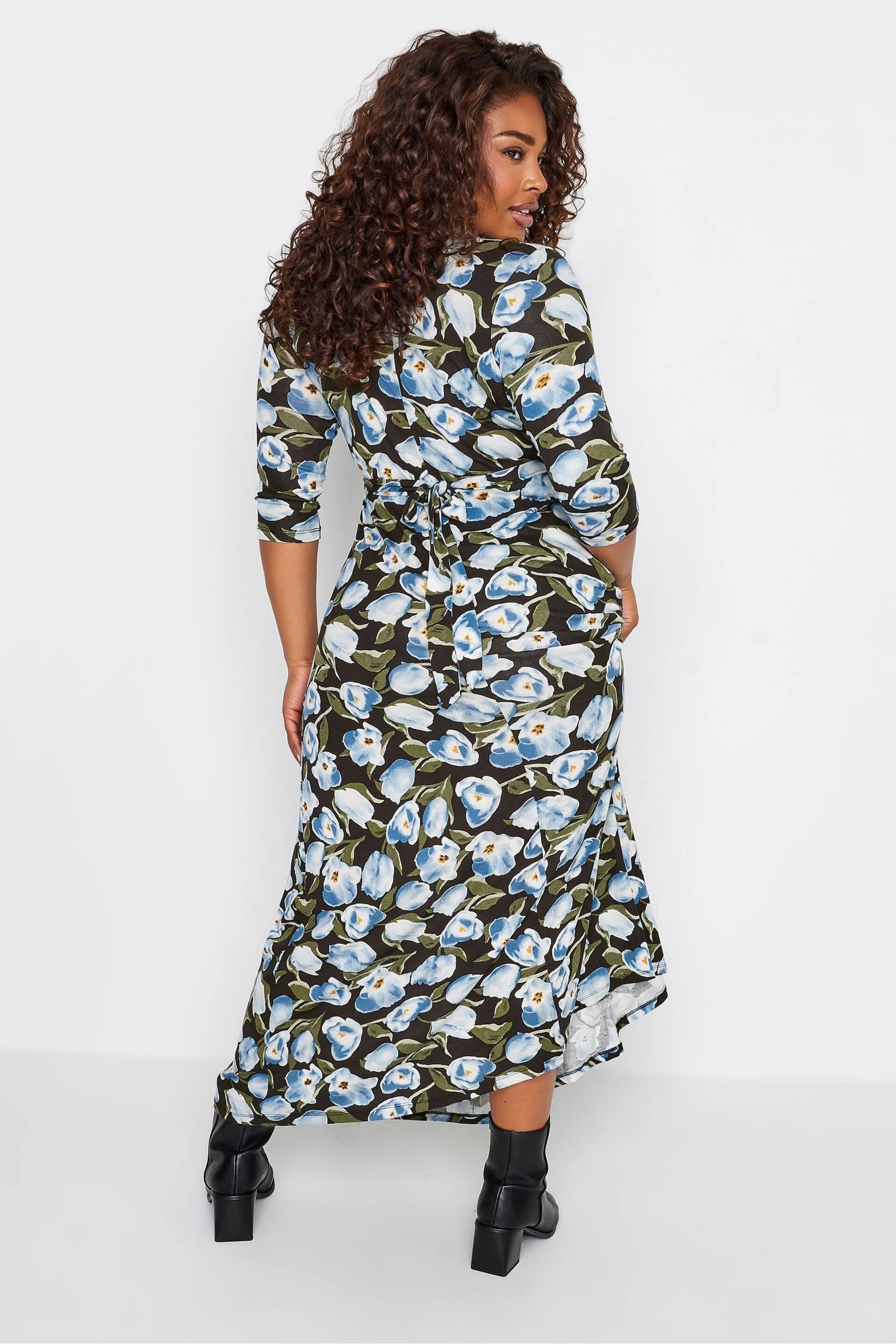 Yours Curve Black/Blue Maxi Wrap Dress - Image 3 of 4